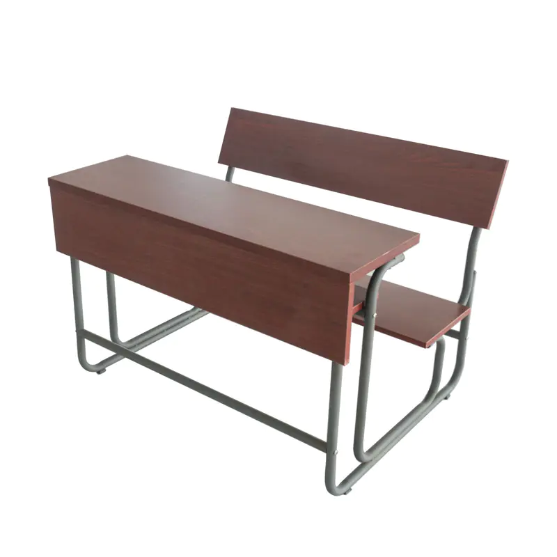 Brown Steel Frames Double Connected Desk and Chair